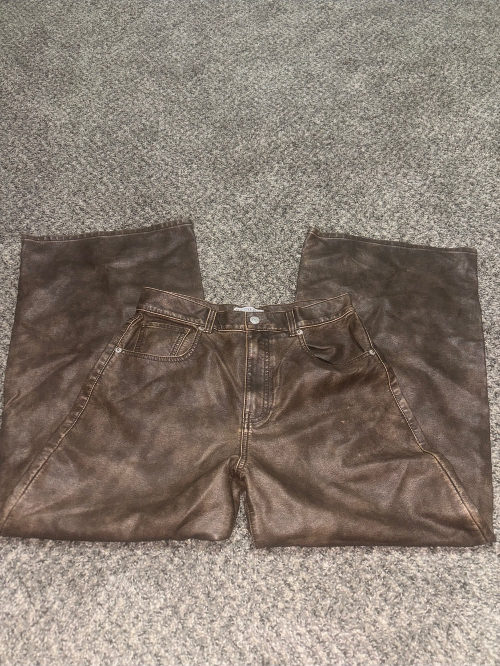 We The Free Faux Leather Wide Leg Barrel Pants in Chocolate Brown